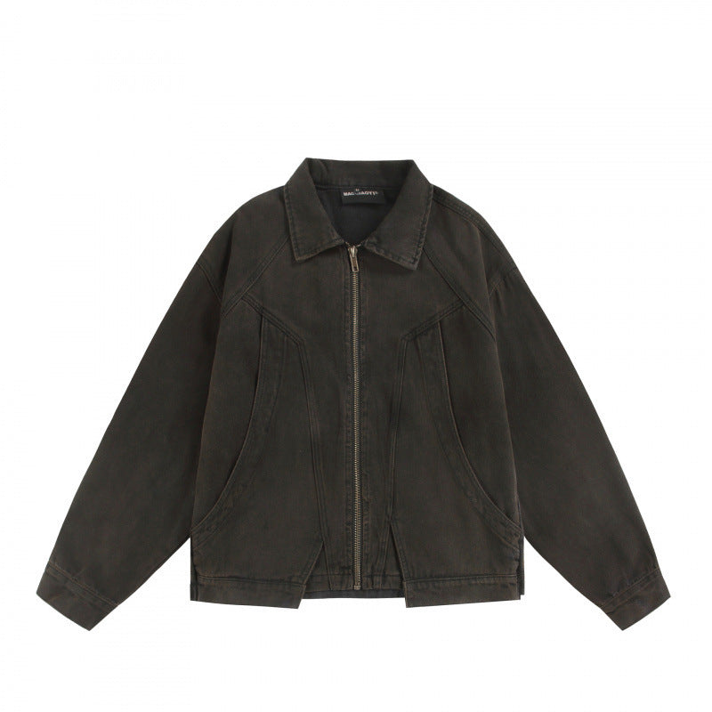 Unisex Boxy Worker Blouson made of washed canvas with a full zipper, shirt collar, and asymmetrical patch pockets Chichicherry