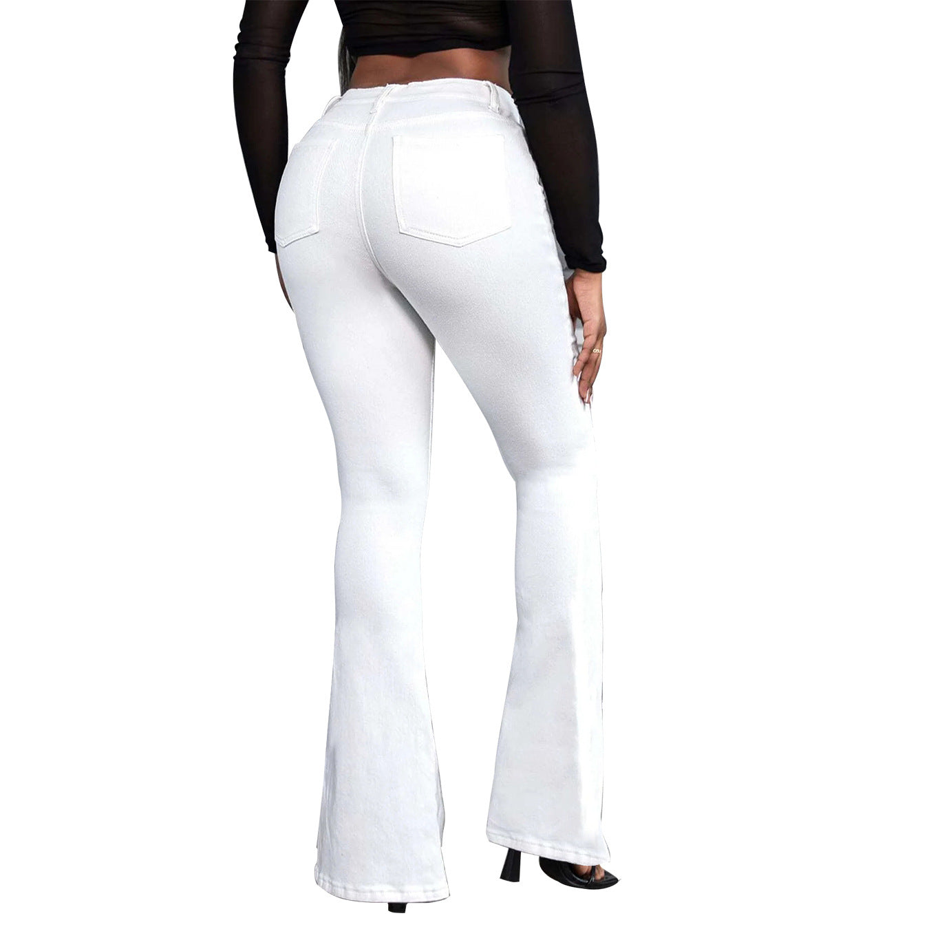 Women’s high-waisted flared trousers made of stretch denim with a center seam and figure-hugging cut Chichicherry