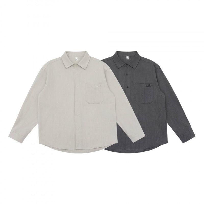 Unisex Oversize-Long Sleeve Shirt in Boxy Cut with Chest Pocket and Curved Hem Chichicherry