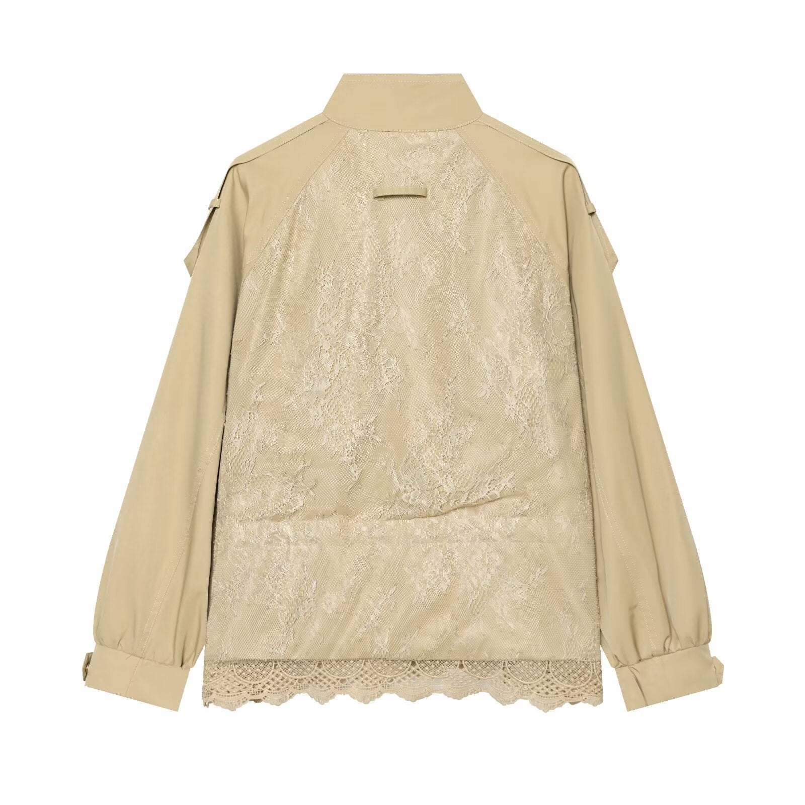 Women's lightweight field jacket with drawstring, stand-up collar, epaulettes, and lace trim Chichicherry