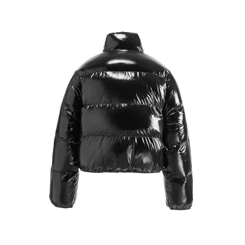 Women's short shiny padded jacket in cropped fit with high stand-up collar Chichicherry