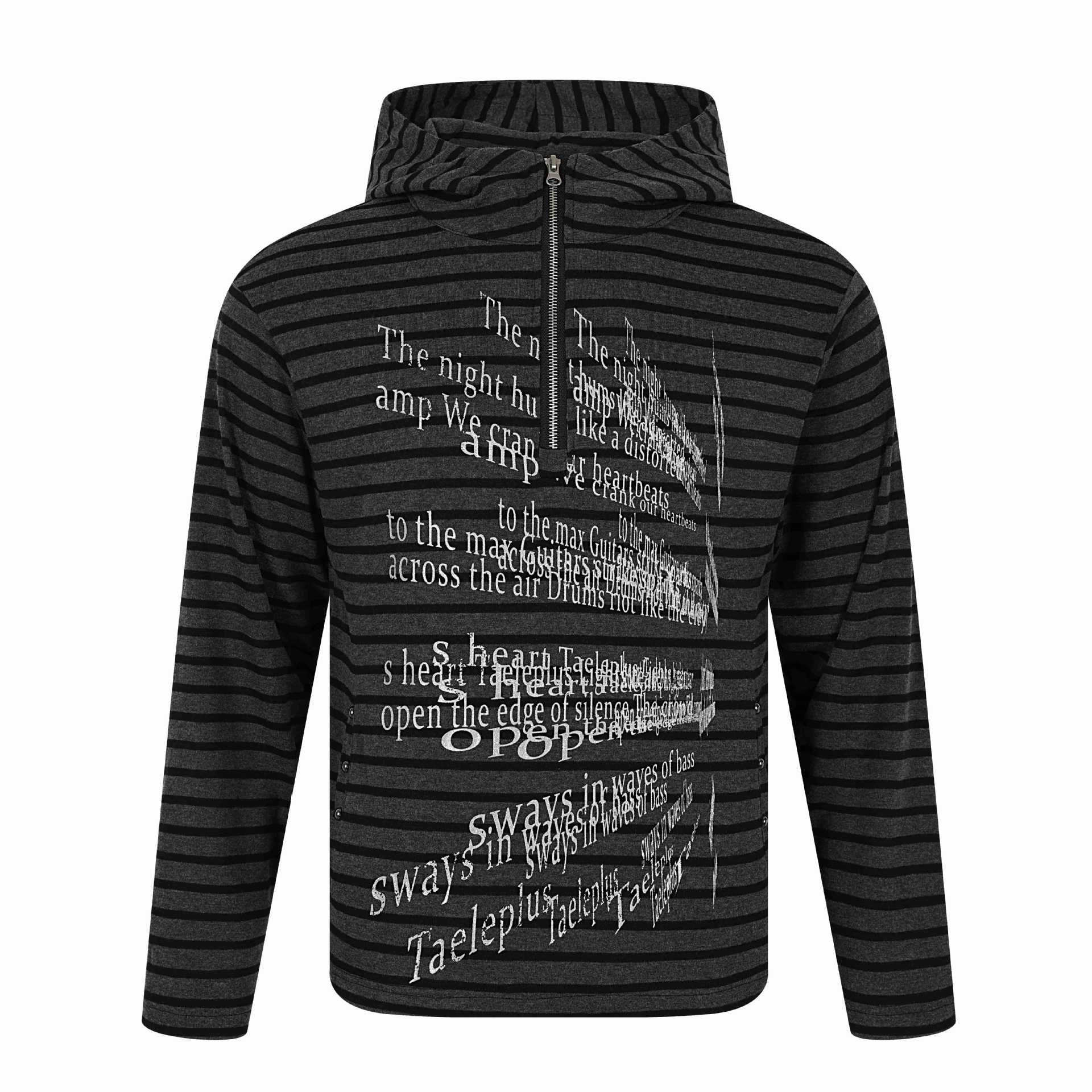 Unisex Striped Halfzip Pullover with Stand-up Collar and Typographic Front Print Chichicherry