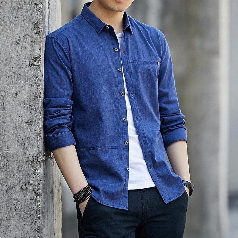 Men's casual cotton denim shirt with chest pocket, button placket, and straight fit Chichicherry