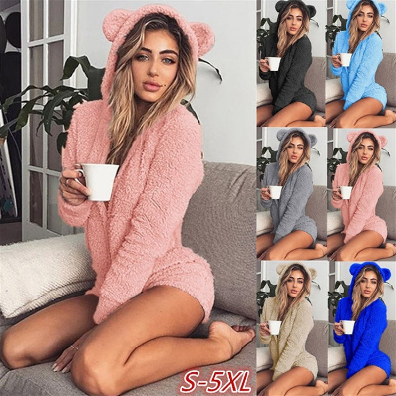 Ladies Cozy Teddy Playsuit with Hood and Bear Ears Chichicherry