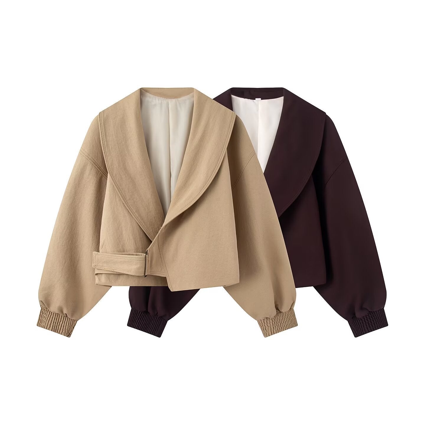 Women's short jacket with wide shawl collar, tailored tie belt and balloon sleeves Chichicherry