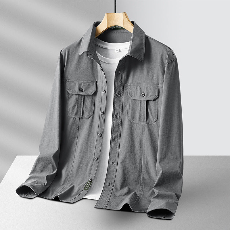 Men's Lightweight Utility Overshirt made of Cotton Blend with Chest Pockets and Relaxed Fit Chichicherry