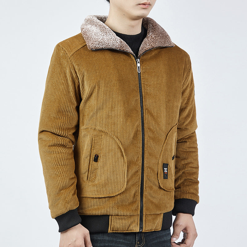Men's corduroy bomber jacket with sherpa collar, thermo lining, and utility pockets Chichicherry