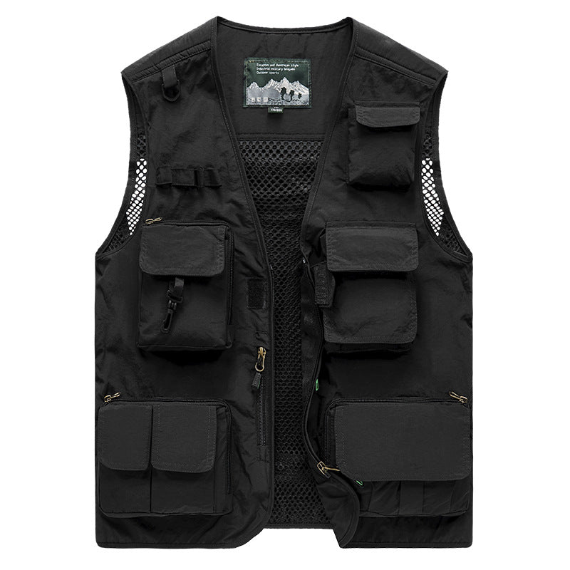 Men's Multifunctional Utility Vest with Mesh Back, Multiple Pockets and Zipper Closure