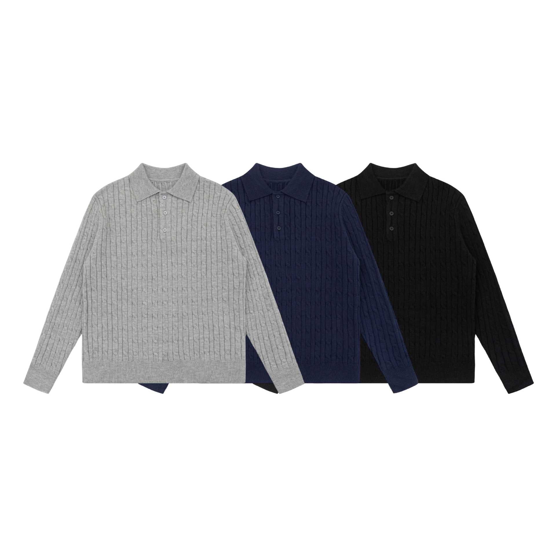 Unisex Chunky Knit Polo Collar Sweater with Cable Pattern and Half Button Placket Chichicherry