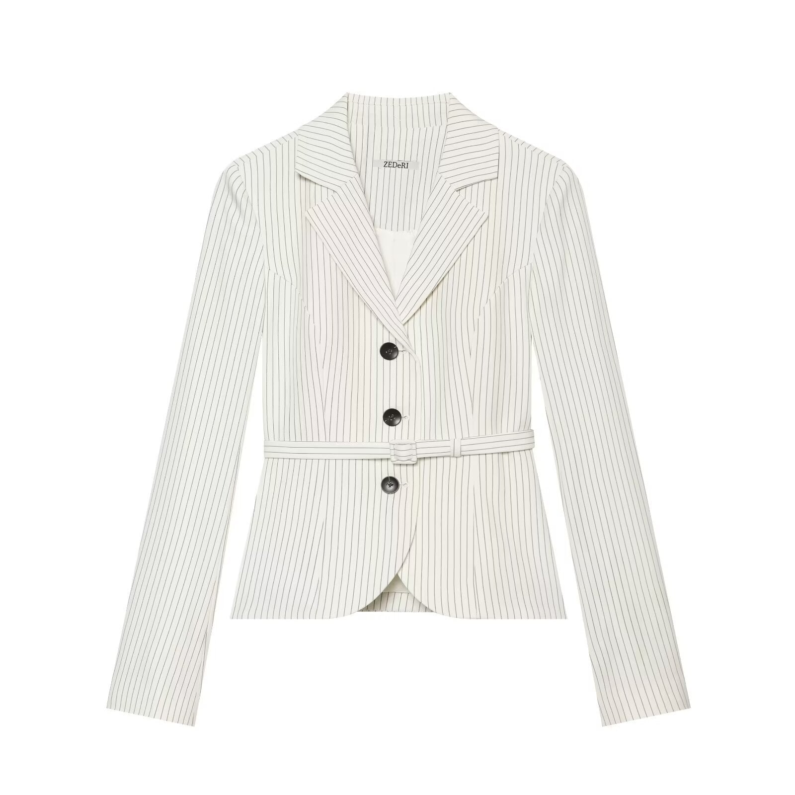 Women's Tailored Pinstripe Blazer with Tie Belt Chichicherry