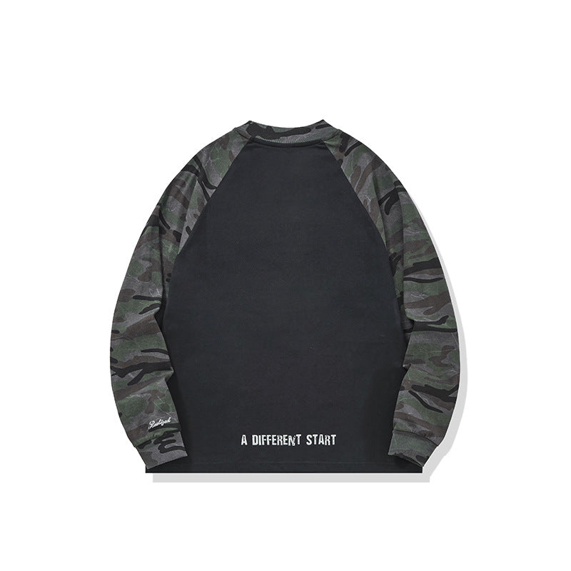Unisex Oversize Sweatshirt with Camouflage Raglan Sleeves and Embossed Front Logo Chichicherry