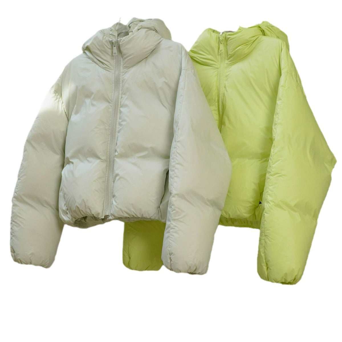 Women's short cropped hooded puffer jacket with boxy silhouette and elastic cuffs Chichicherry