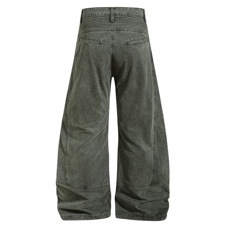 Women High-waisted wide Denim culotte pants with reinforced ribbed knee panels and patch stitching Chichicherry
