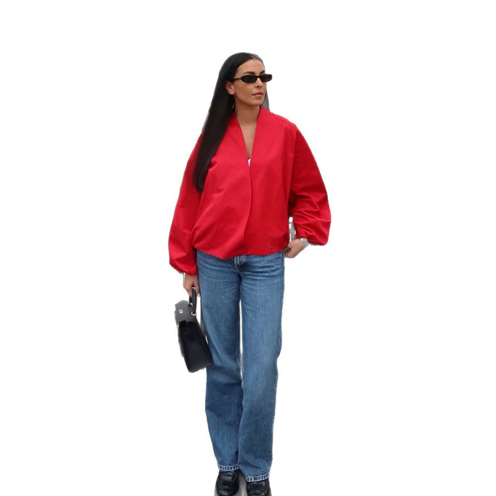 Women short cut oversized wrap jacket with balloon sleeves Chichicherry