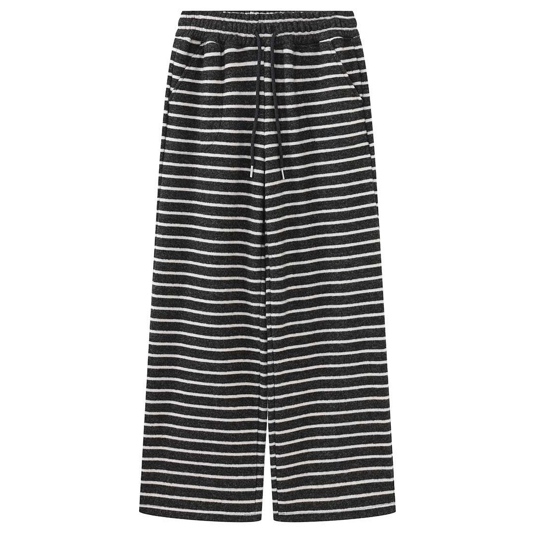 Women Striped Lounge Pants with High Waist, Drawstring and Wide Palazzo Cut Chichicherry