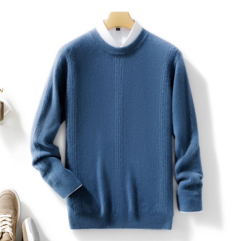 Men's round neck sweater made of cashmere look with vertical cable lace structure and ribbed hem Chichicherry