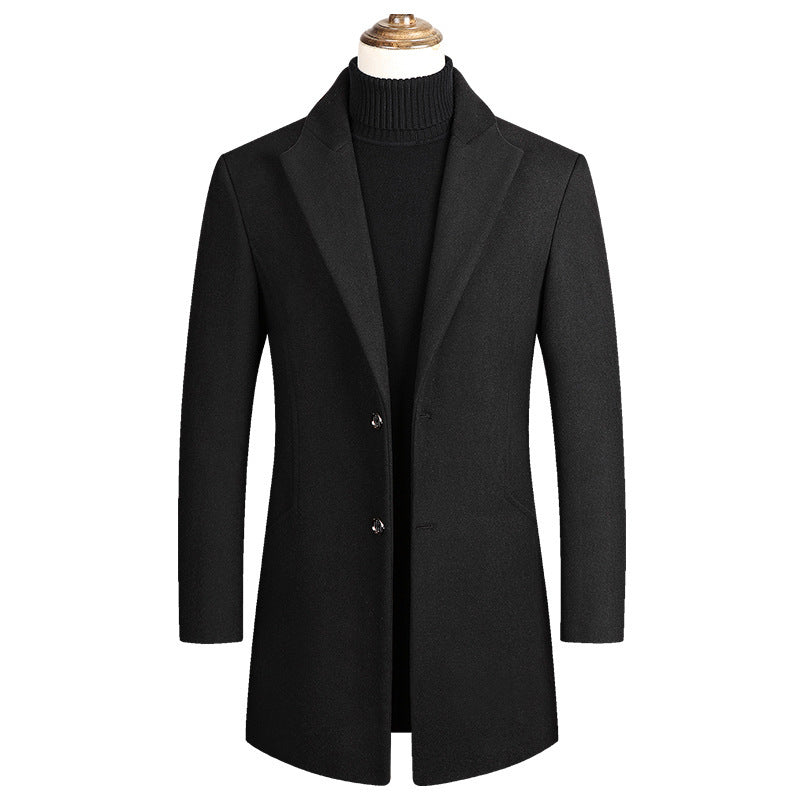 Men Tailored Wool Blend Coat with Notch Lapel and Two-Button Closure Chichicherry