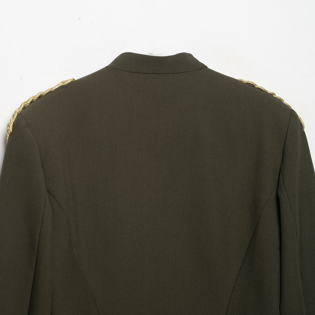 Women's Cropped Military Jacket with Stand-up Collar, Gold Shoulder Cord and Decorative Button Placket Chichicherry