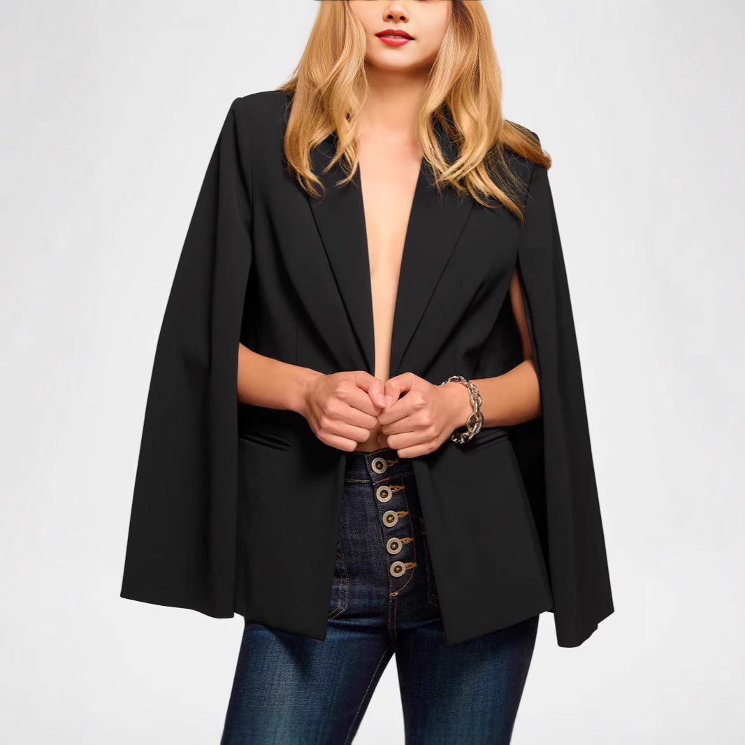 Women's Cape Blazer with Split Sleeves and Tailored Single-Button Closure Chichicherry