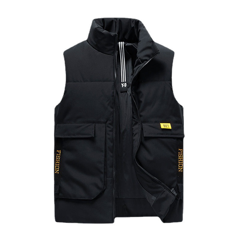 Men's Insulated Outdoor Vest with High Standing Collar, Multifunctional Pockets and Distinctive Webbing Chichicherry