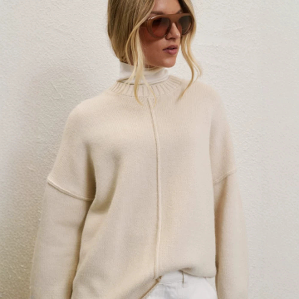 Women Oversized Turtleneck Sweater with Concealed Center Seam Chichicherry