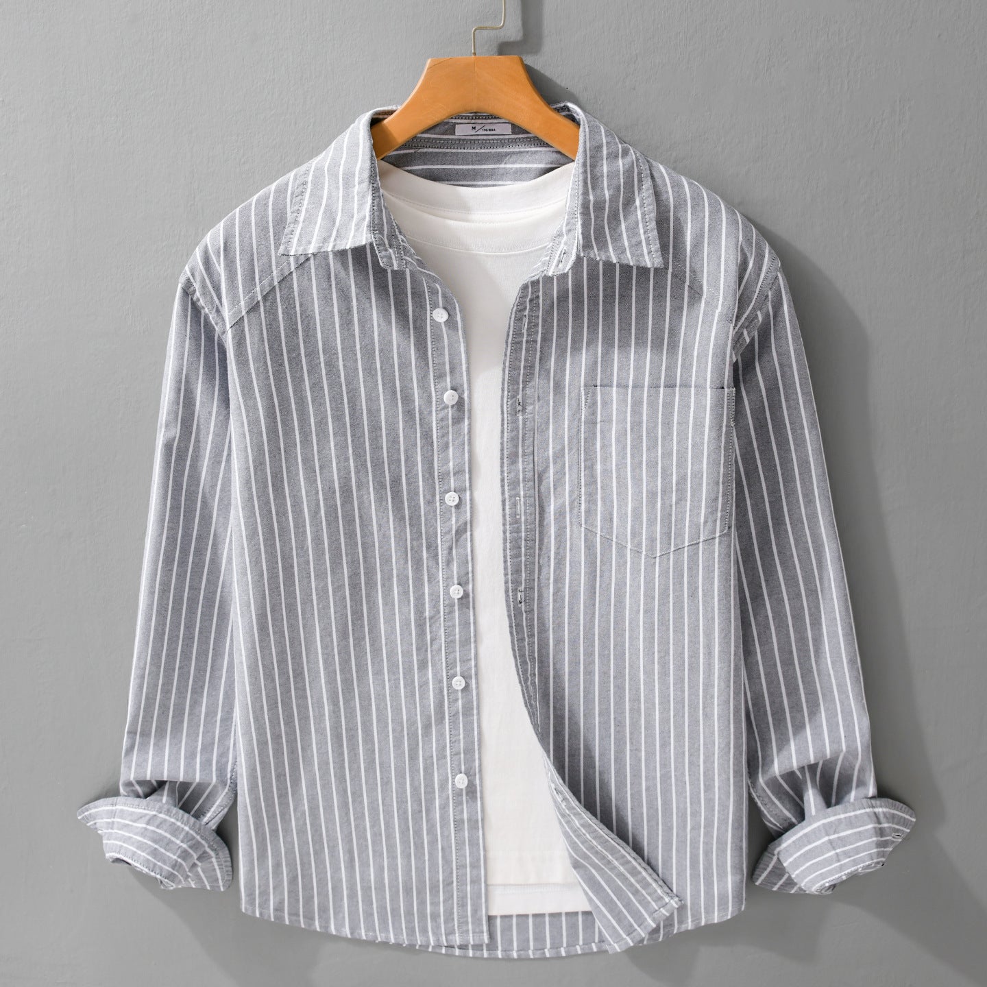 Men's pinstripe layering shirt jacket made of lightweight cotton blend with chest pocket Chichicherry