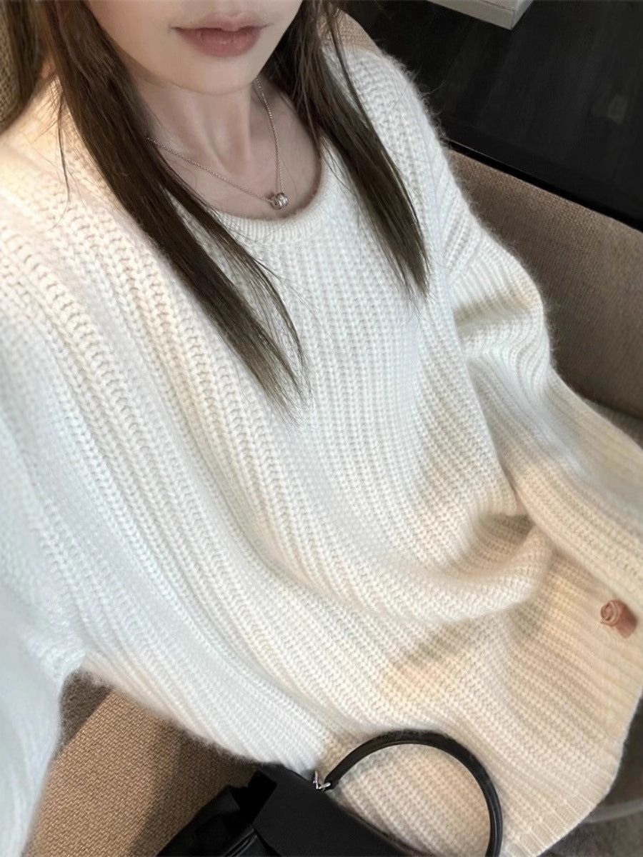 Women Oversize Fluffy Sweater in Mohair Look with Structured Ribbed Appearance Chichicherry