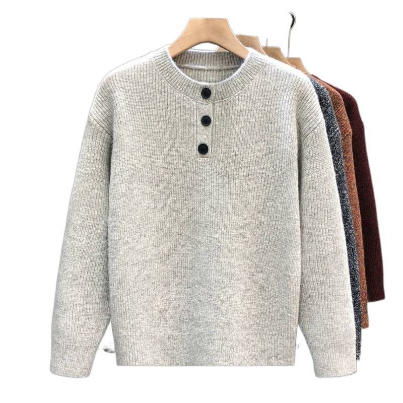 Herren Komfortabler Rippstrick-Halbknopfpullover mit Rundhalsausschnitt und legerer Passform Chichicherry