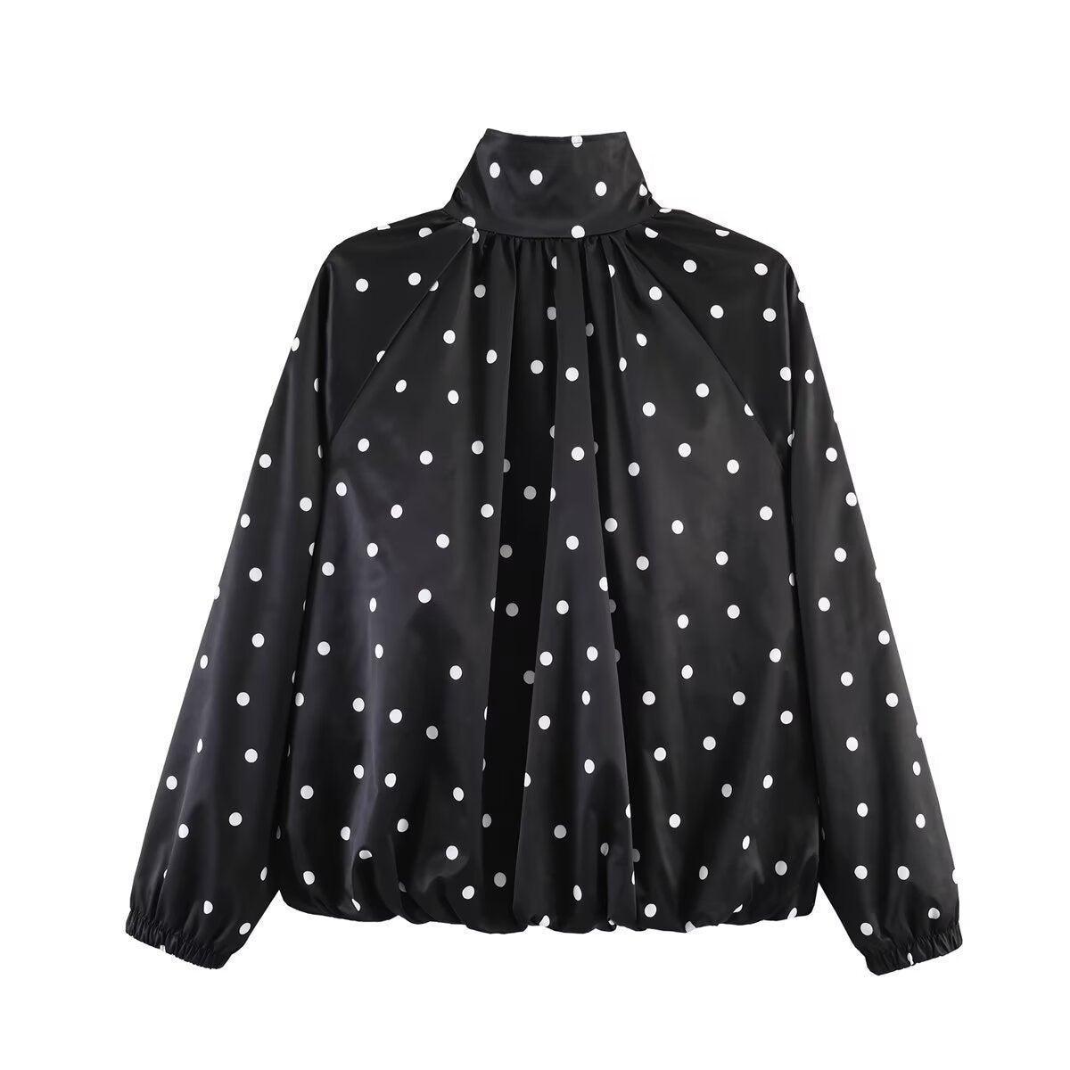 Women's lightweight blouson jacket with polka dots and stand-up collar, zipper and elastic hem Chichicherry