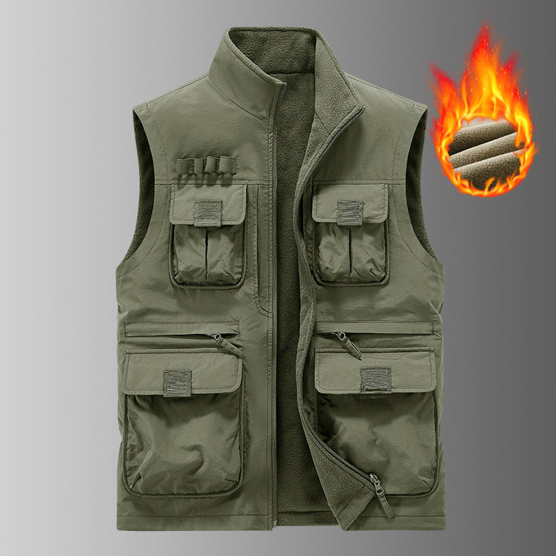 Men's Multi-functional Utility Vest with Fleece Lining & Multiple Pockets Chichicherry