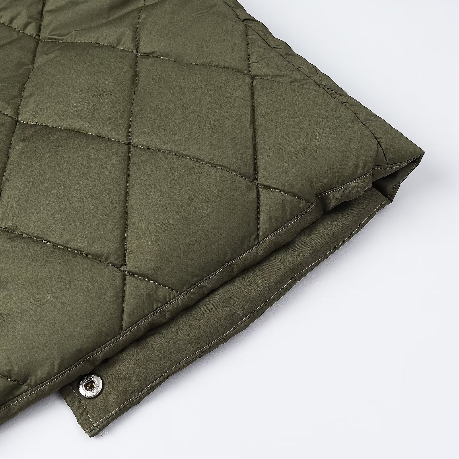 Women's quilted jacket without collar with snap button closure and patch pockets Chichicherry