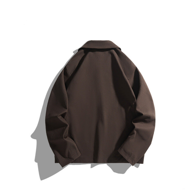 Men's Casual Worker Jacket in Boxy Cut with Concealed Snap Button Placket and Slanted Pockets Chichicherry