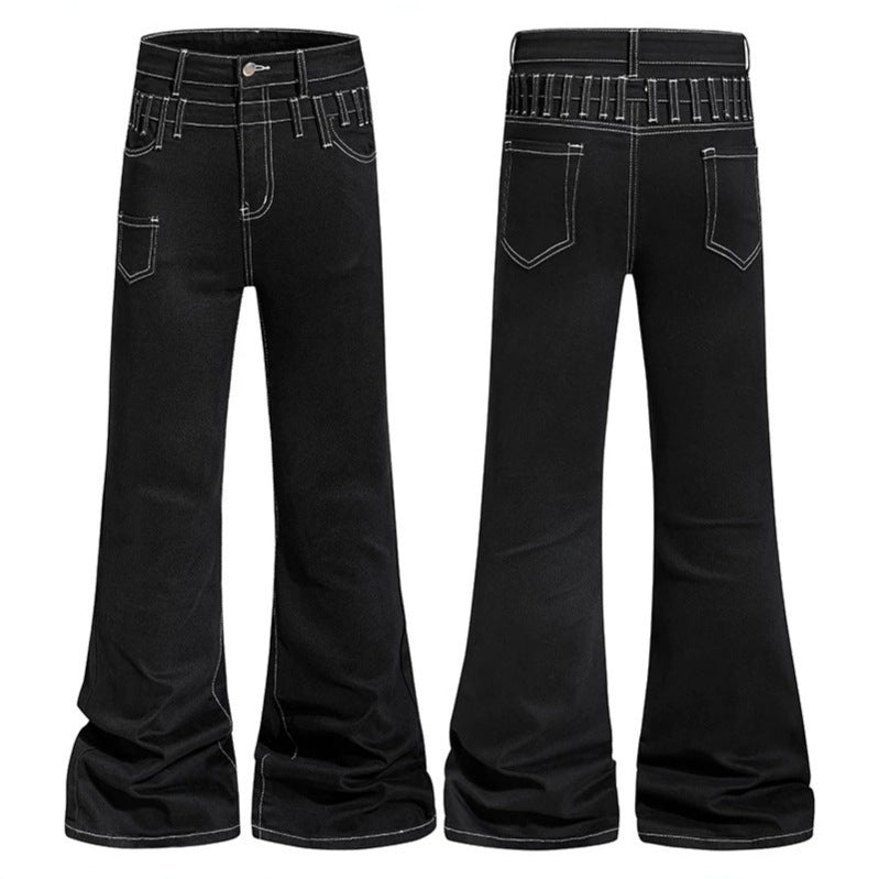 Ladies high-waisted flared jeans with wide leg, utility pocket and contrast stitching Chichicherry