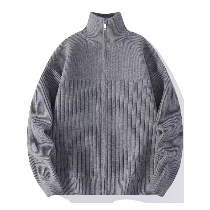 Herren Strukturierter Strickpullover mit halbem Reißverschluss und Rippenstruktur Chichicherry