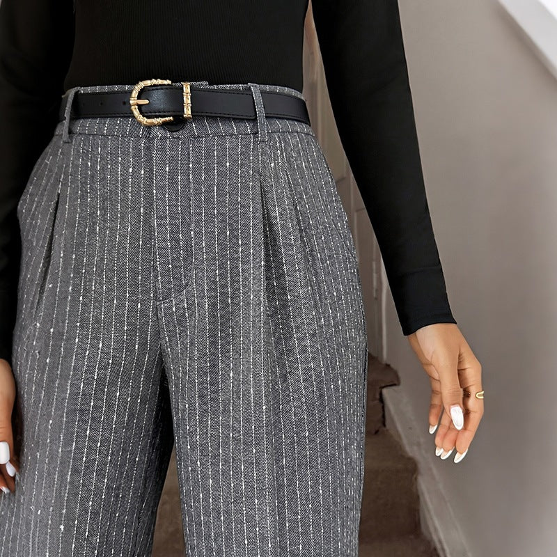 Women Wide Pinstripe Trousers with High Waist and Wide Leg Chichicherry