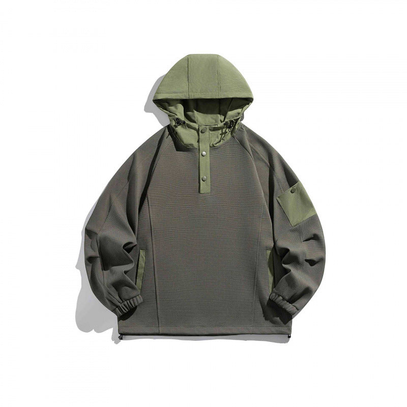 Unisex Technical Hoodie in Oversized Cut with Henley Placket, Patch Pocket and Drawstring Chichicherry