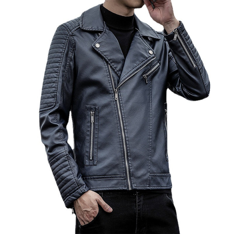 Men's faux leather biker jacket with quilted shoulder yoke, asymmetric zipper and metal zipper Chichicherry
