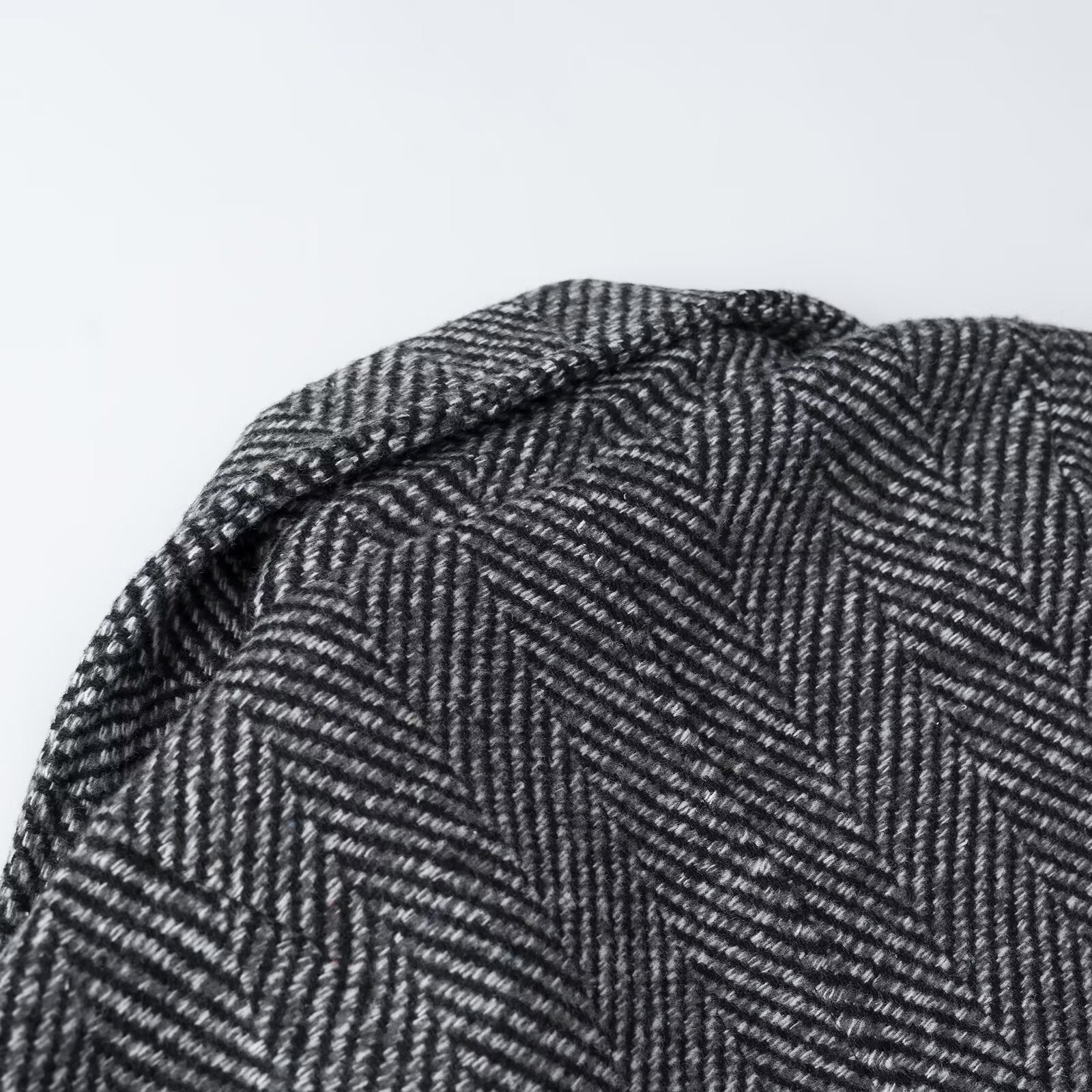 Women Short Double-Breasted Herringbone Tweed Jacket with Notch Lapel Chichicherry
