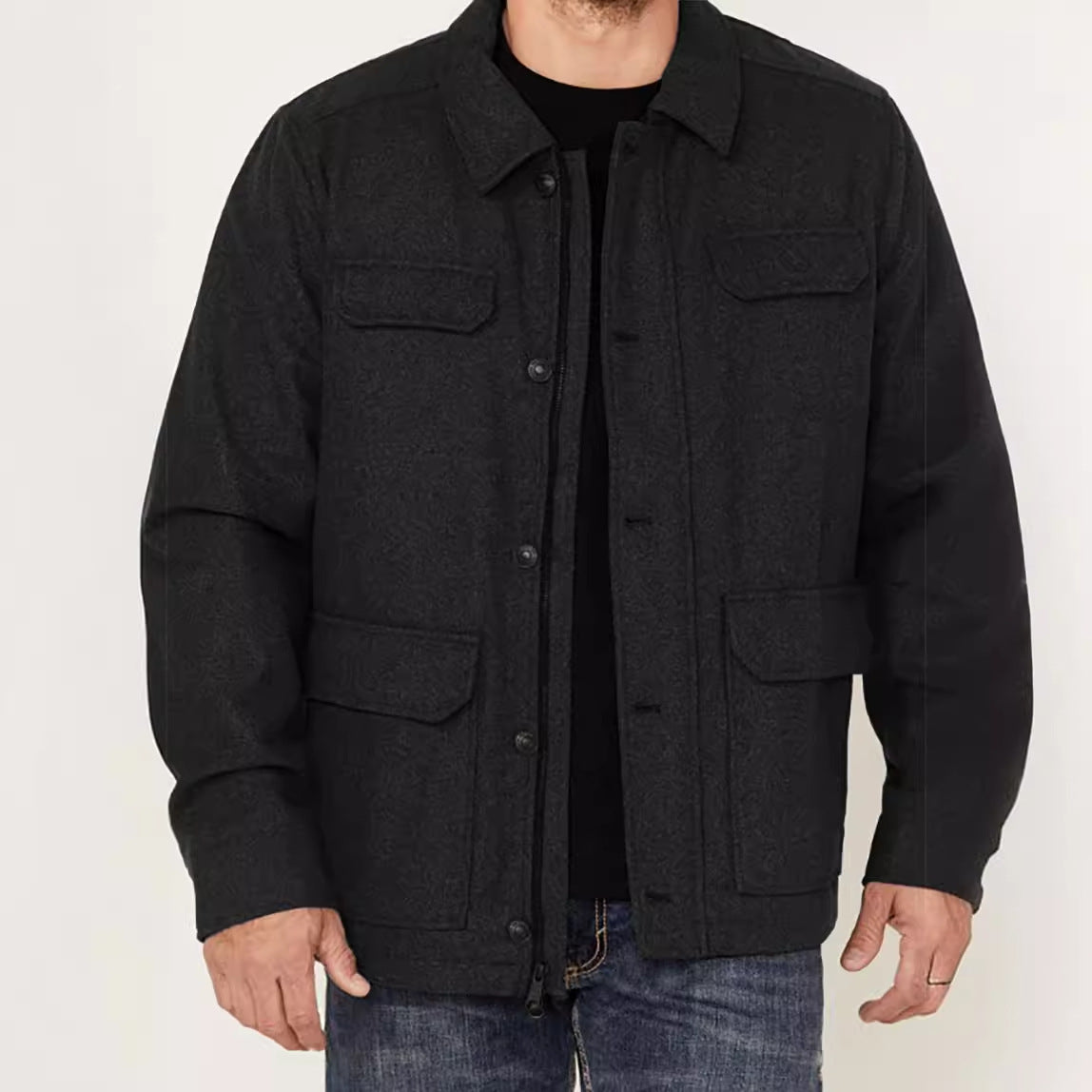 Herren Woll-Fieldjacke mit vier Pattentaschen und Hemdkragen Chichicherry
