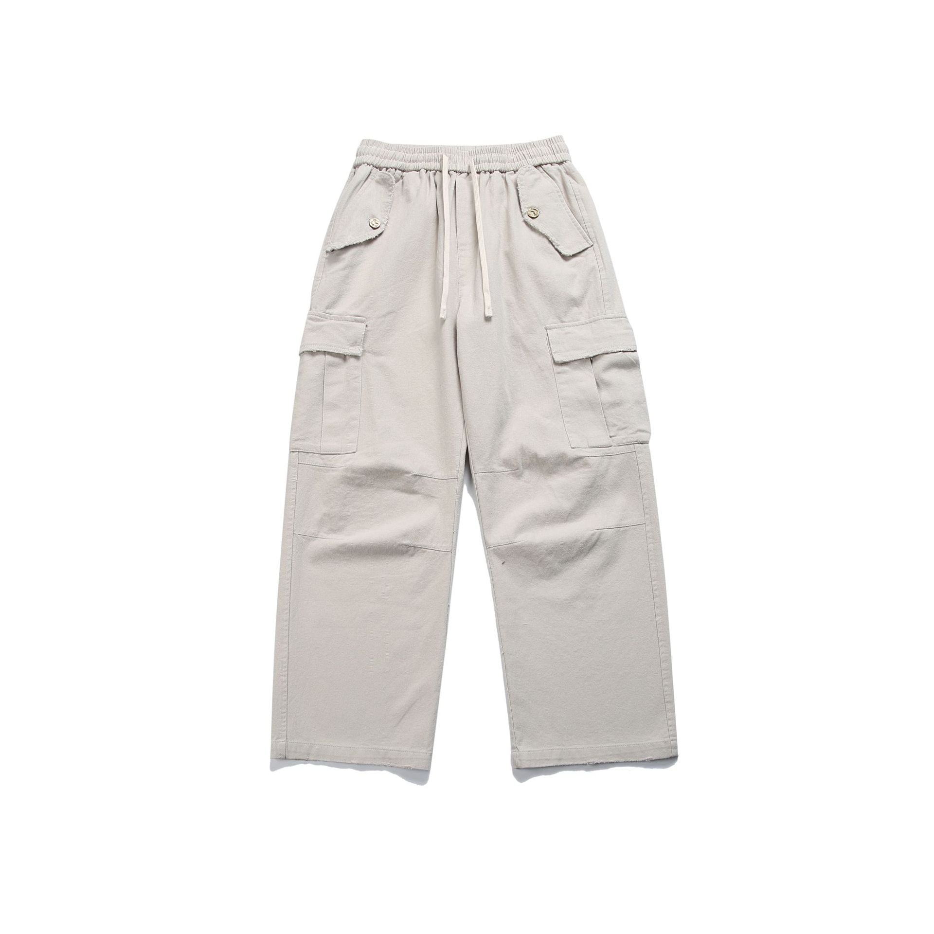 Women High-Waist Cargo Pants with Wide Leg, Elastic Waistband and Flap Pockets