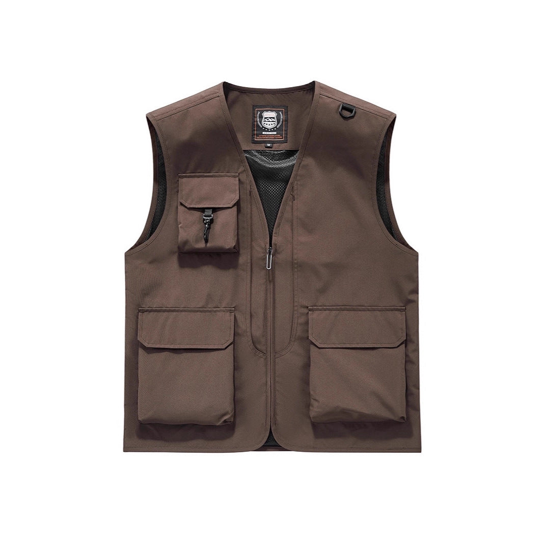 Men's Visible Multifunctional Utility Vest with Mesh Lining, Multiple Pockets and D-Ring Drun