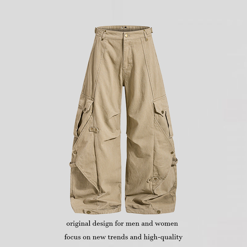 Women wide cargo culotte pants with adjustable straps, large flap pockets, and balloon silhouette Chichicherry