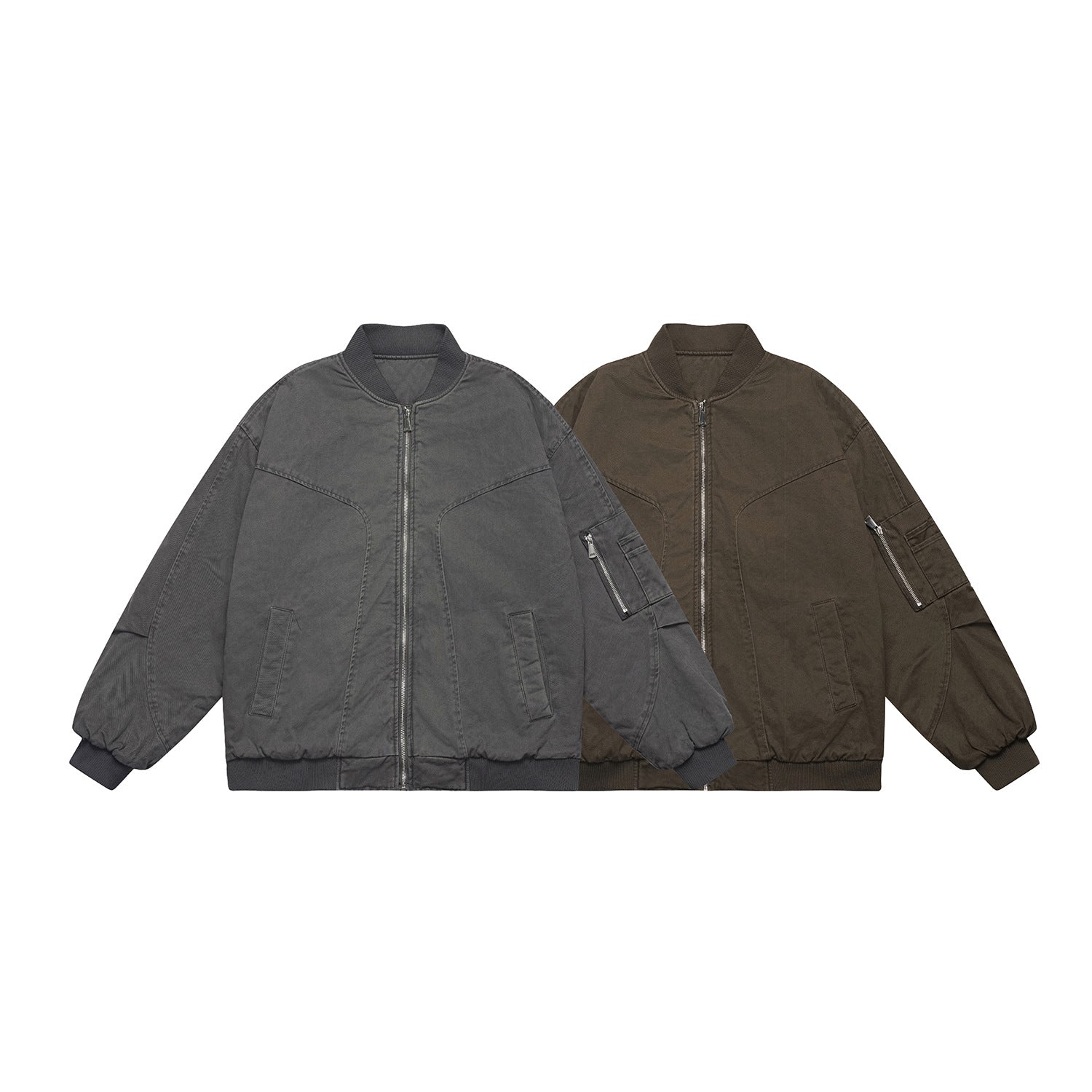 Unisex Oversize Utility Bomber Jacket with Arm Pocket, Elastic Hem and Concealed Side Pockets Chichicherry