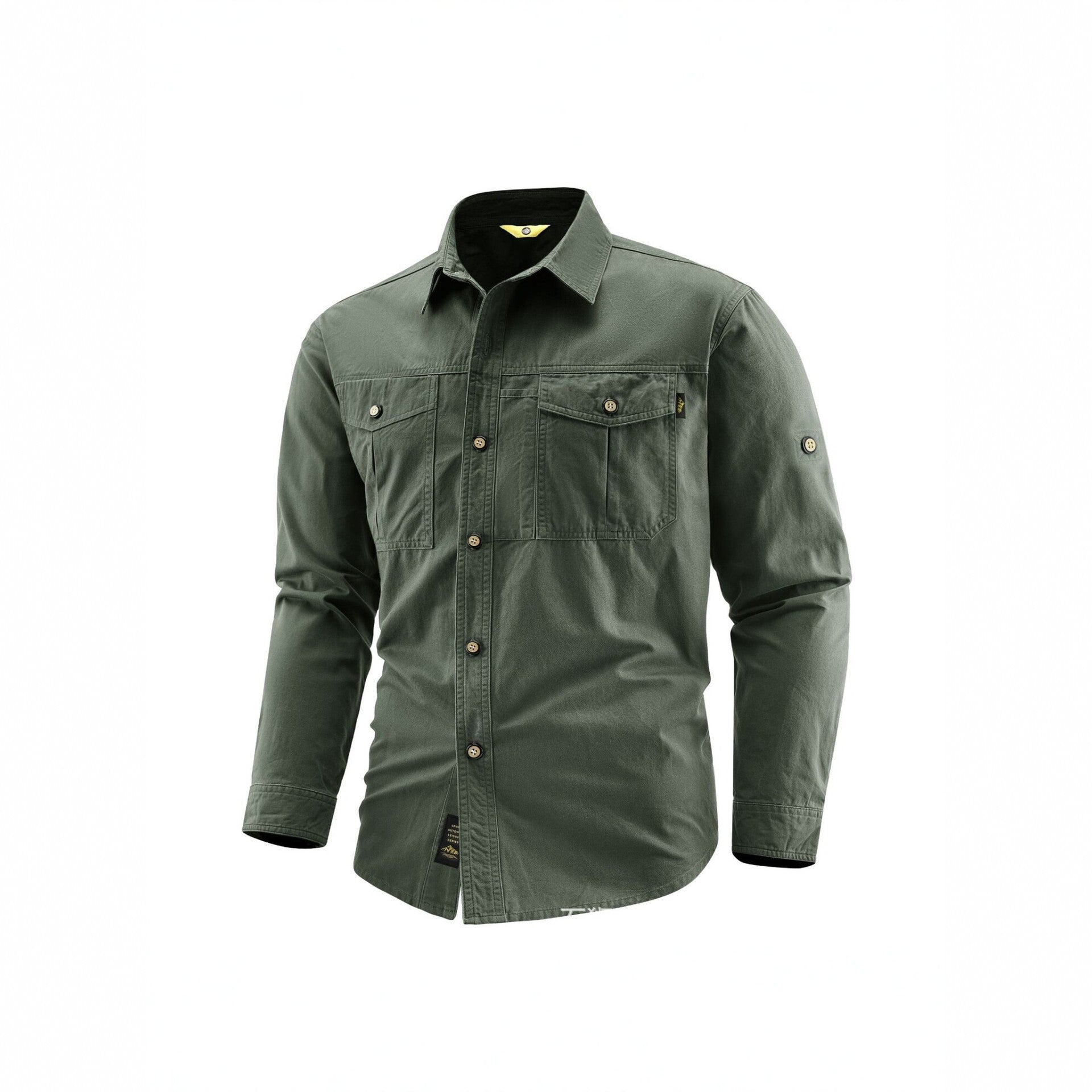 Men's Canvas Overshirt in Field Style with Chest Flaps and Full Button Placket Chichicherry