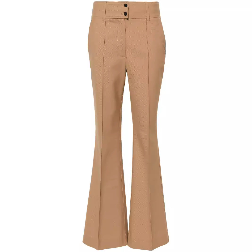 Women High-Waisted Flared Wool Blend Tailoring Pants with Crease Chichicherry