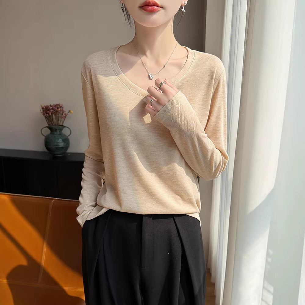 Women Light V-Neck Fine Knit Long Sleeve Chichicherry
