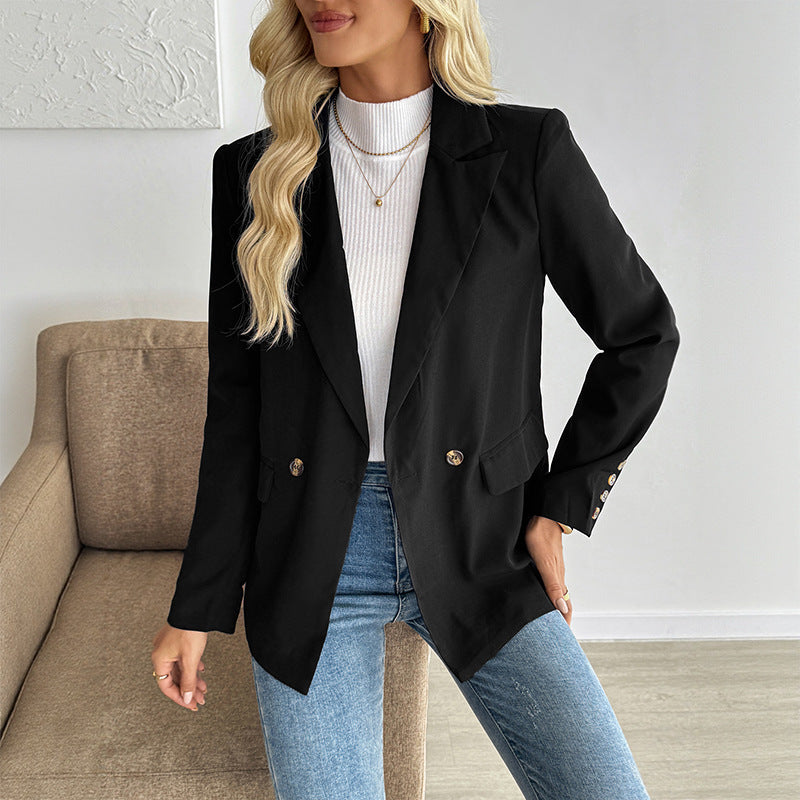 Women Figure-flattering Long Blazer with inset button, rolled sleeves and flap pockets Chichicherry