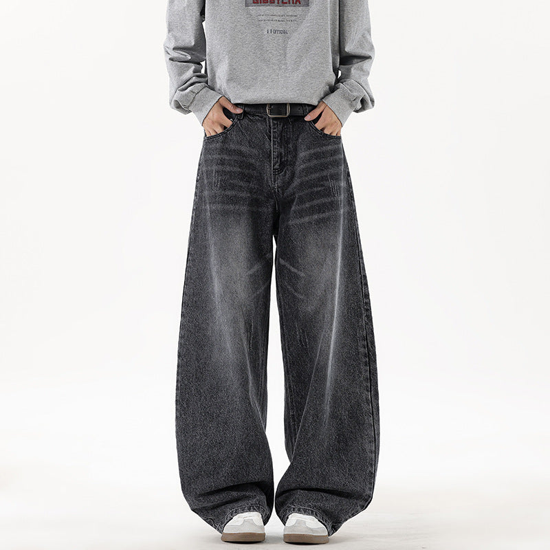 Men's Relaxed Wide-Leg Denim Pants with Extra Wide Leg and Vintage Fade Chichicherry