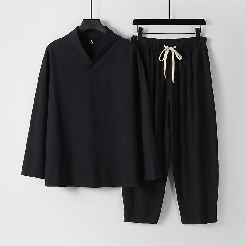 Men's Lightweight, Loose Lounge Set with V-Neck and Drawstring Chichicherry