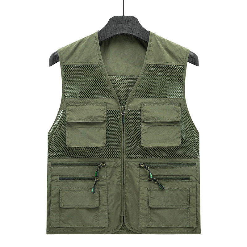 Men's Lightweight Mesh Utility Vest with many zipper and flap pockets for outdoor and photography Chichicherry